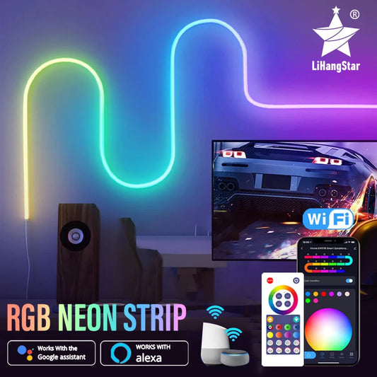 Vibrant RGBIC Neon Light with WiFi Control - DIY Music Sync LED Rope Light for TV & Gaming Room Decor