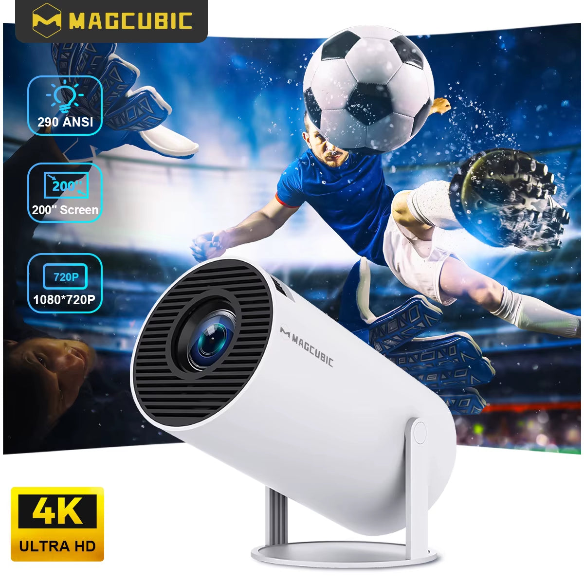 HY300 PRO 8K Android Projector - 14 Dual Wifi6, 290 ANSI, Allwinner H726, BT5.4, 1080P Home & Outdoor Cinema Experience