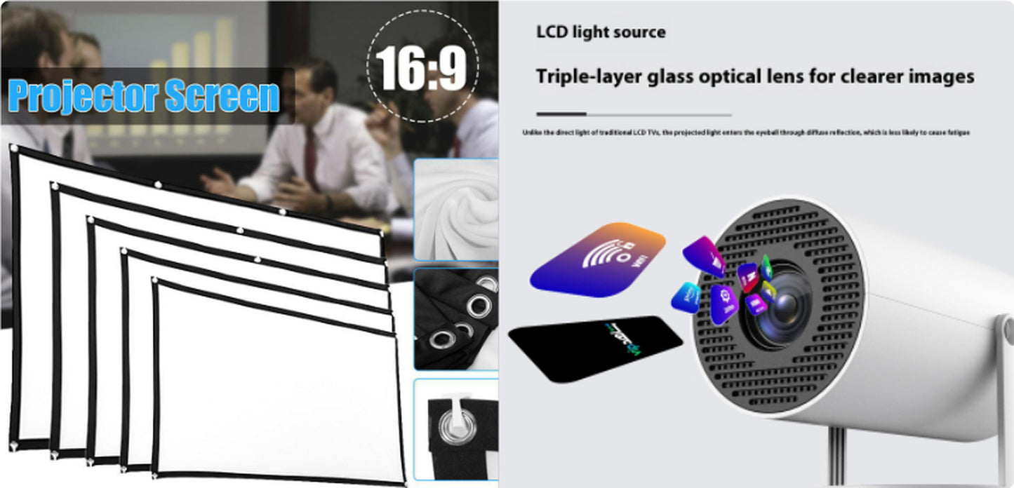 Compact Home Projector with 180° Projection Angle and Automatic Focus - Perfect for Movie Nights!