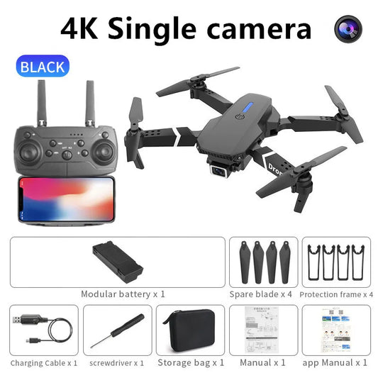 Professional E88 Drone with 4K HD Camera - Foldable RC Quadrotor with Wifi FPV and Height Hold - Perfect Gift for Kids!