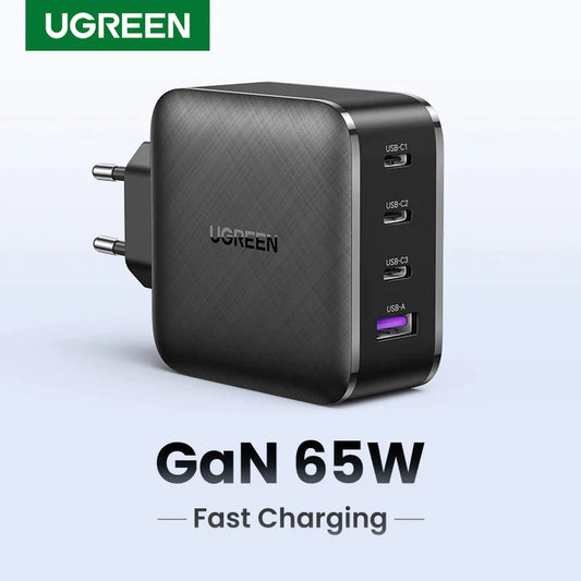 UGREEN 65W GaN Fast Charger - Quick Charge 4.0/3.0 USB Type-C PD Charger for iPhone 14/13/12, Xiaomi, and Laptops