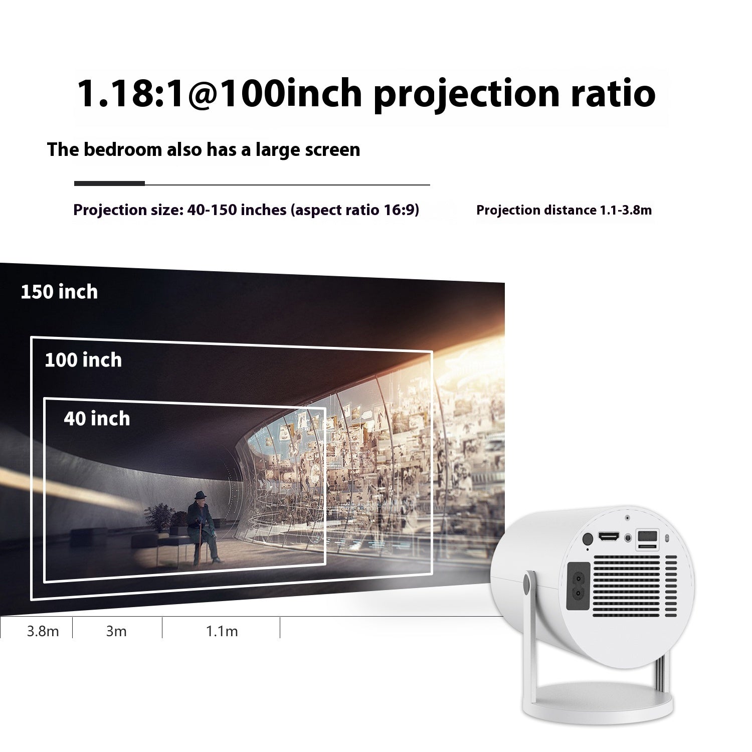 Compact Home Projector with 180° Projection Angle and Automatic Focus - Perfect for Movie Nights!