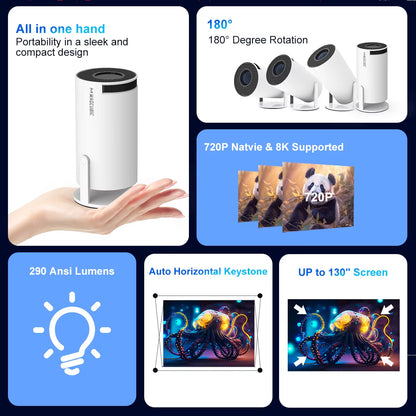 HY300 PRO 8K Android Projector - 14 Dual Wifi6, 290 ANSI, Allwinner H726, BT5.4, 1080P Home & Outdoor Cinema Experience